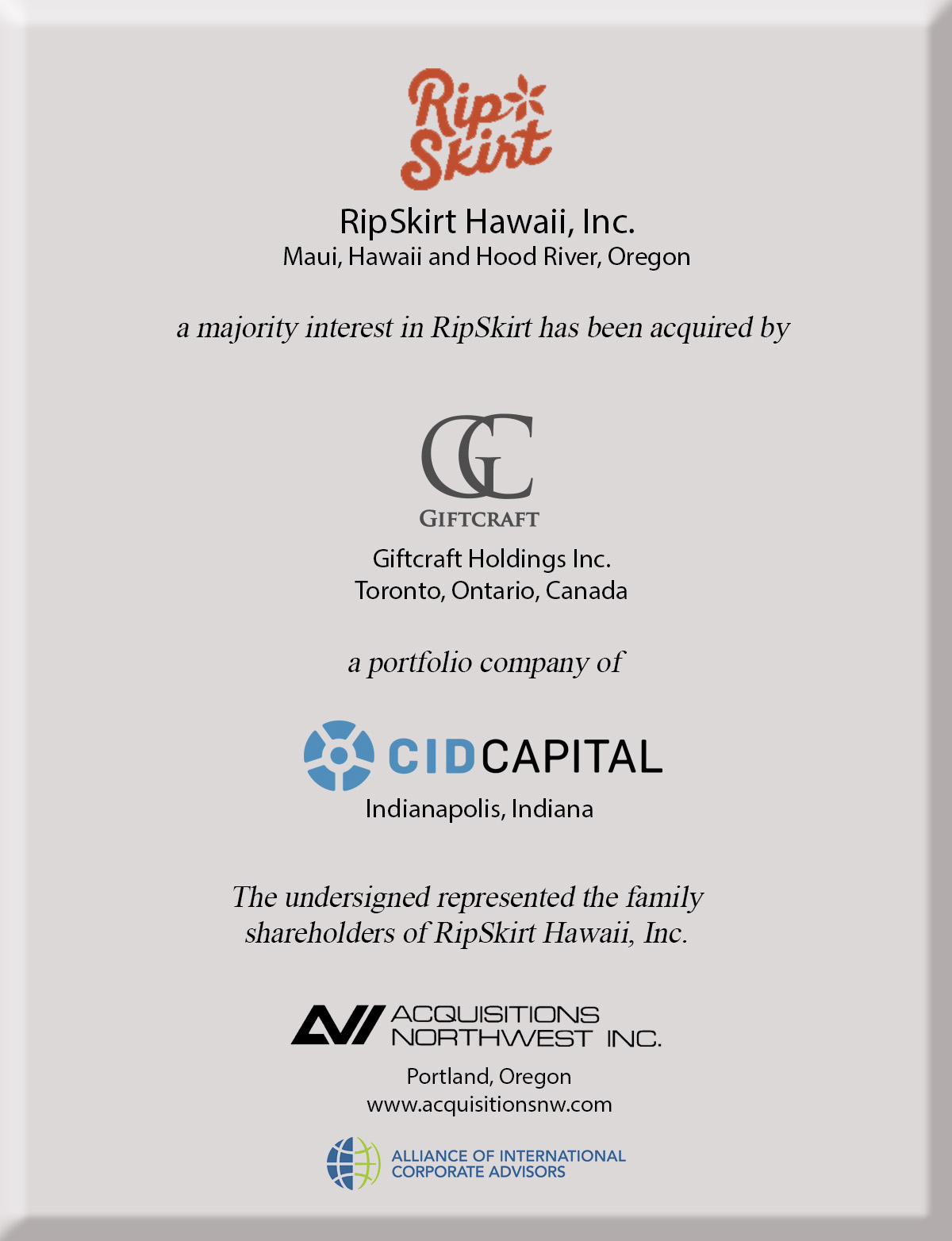 Ownership transaction completed at Precision
